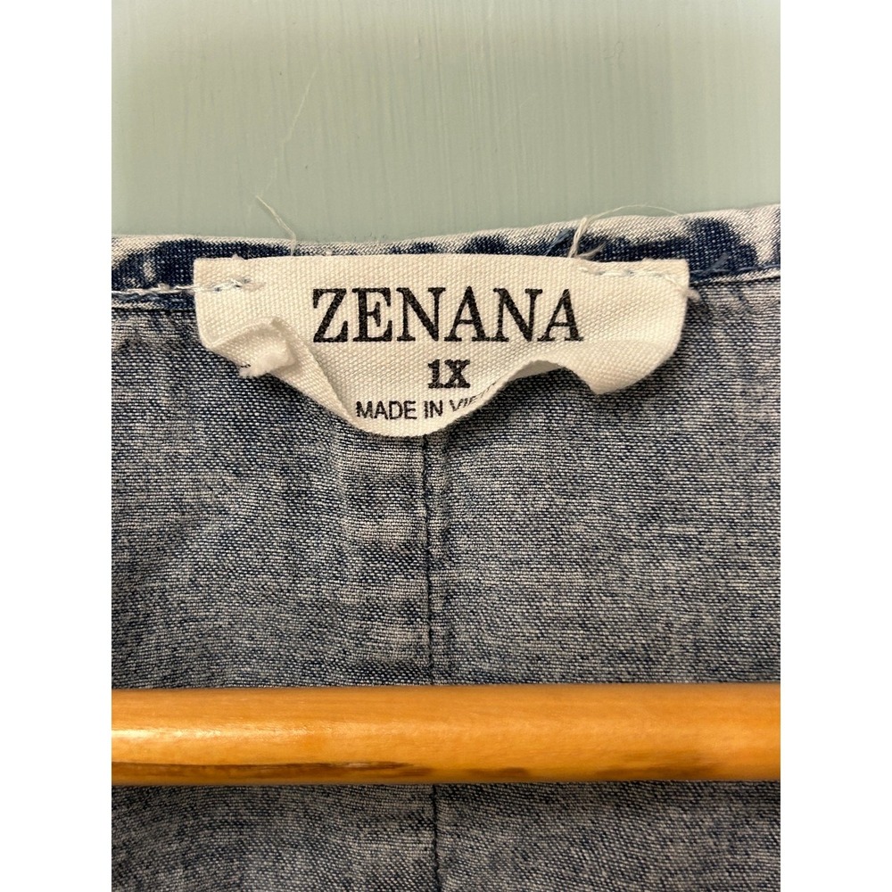 Zenana 1X Boutique Style Chambray Denim Look‎ Dolman Sleeve Hi-Low Blouse - Picture 10 of 11